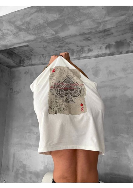 Erkek Ön ve Arka Baskılı Oversize Bisiklet Yaka T-Shirt - Beyaz fiyatları