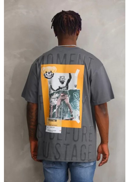 Unisex Baskılı Oversize T-Shirt - Füme fiyatları