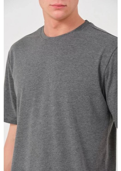 Unisex Düz Biskilet Yaka Oversize T-Shirt - Füme modelleri