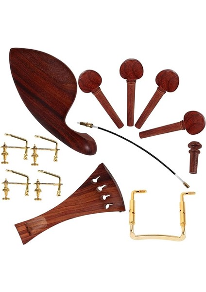 Gül Ağacı Keman Aksesuarları Seti 4/4 Kemancılar Için Temel Kit Kuyruk Parçası Ayarlama Burguları Dahil