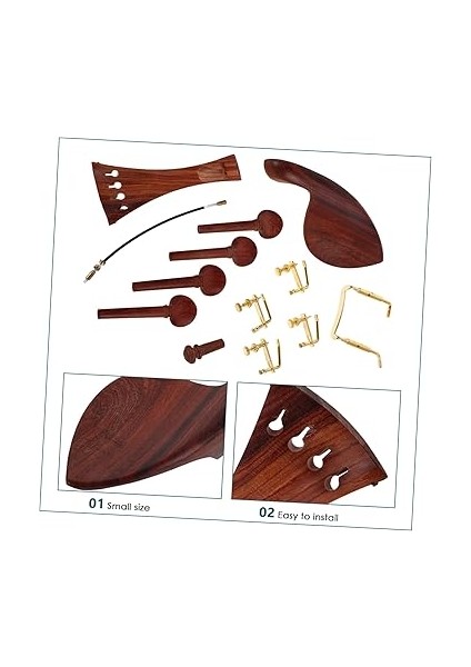 Gül Ağacı Keman Aksesuarları Seti 4/4 Kemancılar Için Temel Kit Kuyruk Parçası Ayarlama Burguları Dahil modelleri