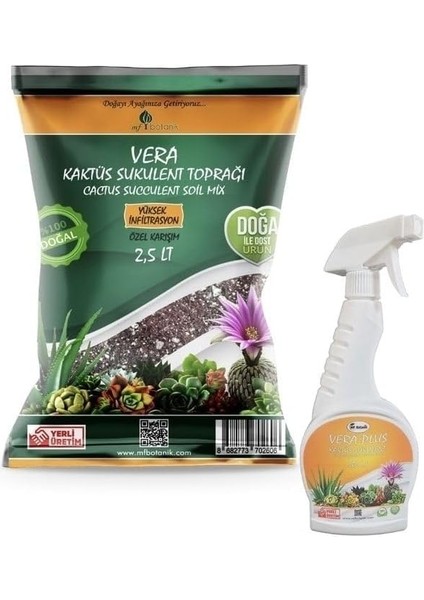 Botanik Kaktüs Sukulent 2 Li Bakım Seti - Kaktüs Toprağı ve Vitamin Besini