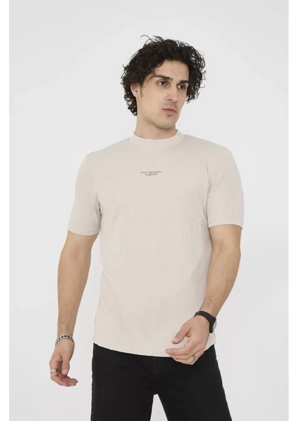 Unisex Bisiklet Yaka Slim Fit T-Shirt- Bej fırsatları