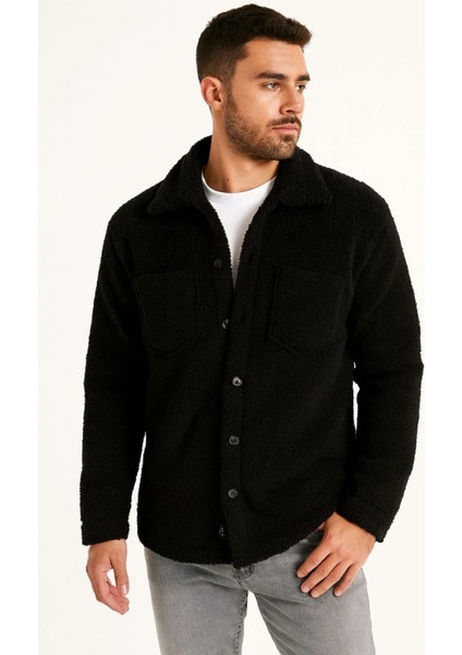 Erkek Pelüş Polar Hırka Gömlek – Yakalı, Ilik Düğmeli, Göğüs Cepli, Yumuşak Dokulu Kı