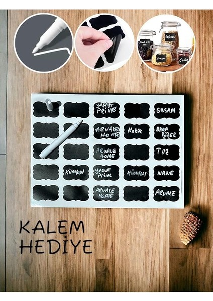 100 Adet Yıkanabilir Silinebilir Yapışkanlı Kavanoz Baharat Etiketi Hediyeli Kalem
