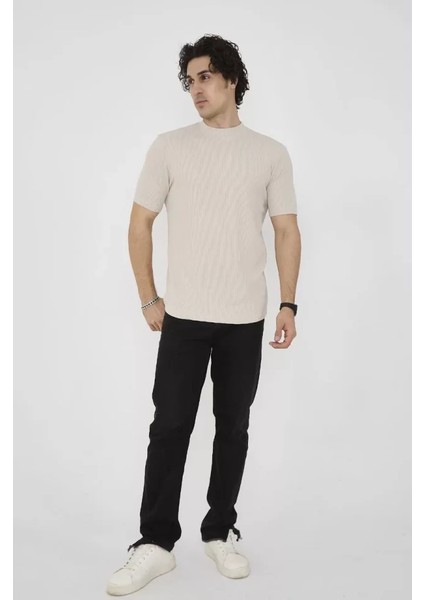 Unisex Bisiklet Yaka Slim Fit T-Shirt- Bej fırsatları