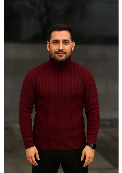 Erkek Balıkcı Yaka Bağazlı Triko Kazak Pamuklu Kalın Fitilli Dokuma, Regular Fit Uzun Kollu Kı fırsatları