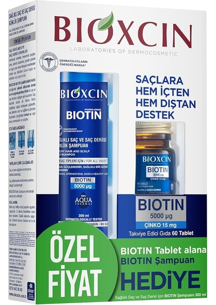 Biotin Saç Bakım Seti – Dökülme Karşıtı Şampuan 300 ml + Biotin 5000 Mcg 60 Tablet – Saç Sağlığı Için Takviye Edici Set