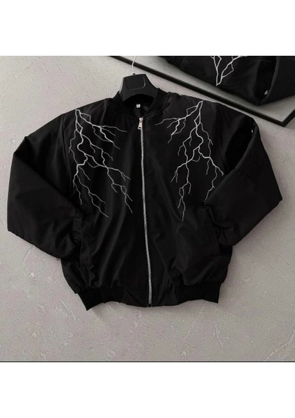 Yıldırım Baskılı Uzun Kol Bomber Ceket - Siyah fiyatları