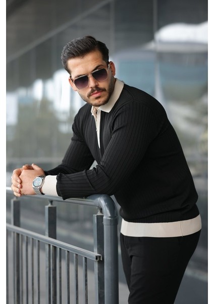 Erkek Kol ve Yaka Detaylı Uzun Kollu Triko