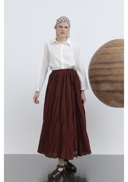 Kadın Yüksek Bel Arkadan Fermuarlı Kırışık Geniş Kesimli Vural Etek modelleri