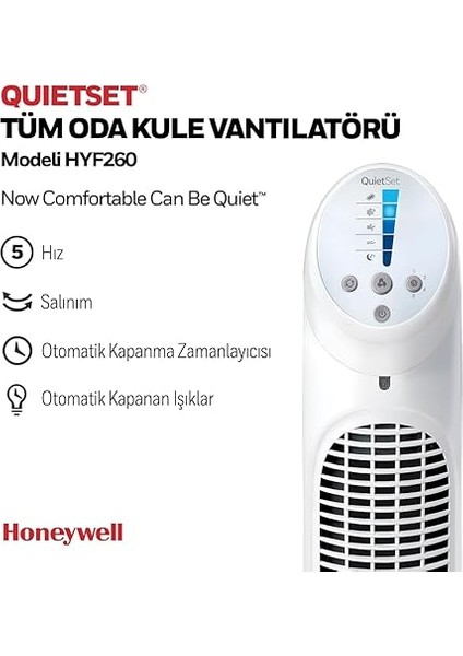 Quietset HYF260 Tüm Oda Için Salınımlı Kule Vantilatör, 5 Hız Ayarı, 80 Derece Salınım, Zamanlayıcı Fonksiyonu, Aydınlatma, Otomatik Kapanma, Uzaktan Kumanda fiyatları