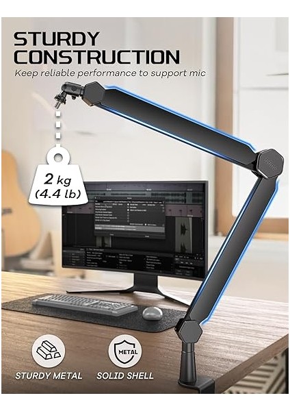 Mikrofon Boom Kolu, Kablo Yönetim Kanallı Mikrofon Standı, Tamamen Ayarlanabilir, Podcast Kayıt Ev Ofisi Için Masa Montaj Kelepçeli Ağır Hizmet Tipi Metal Mikrofon STANDI-BM66 fiyatları