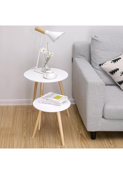 Yan Sehpa Seti, Yuvarlak, 2 Modern Kanepe Sehpası, Minimalist, Iskandinav Tarzı, Masif Ahşap Ayaklar, Oturma Odası ve Balkon Için Sehpa Kombinasyonu, Çam LET07WN indirimleri