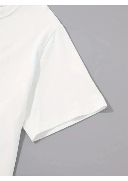 Baskılı Oversize Bisiklet Yaka T-Shirt - Beyaz modelleri