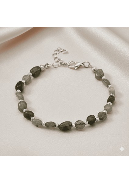 Gümüş Renk Metal Zincirli Dorika Top Süslemeli Amorf Labradorit Doğaltaş Erkek Bileklik fırsatları