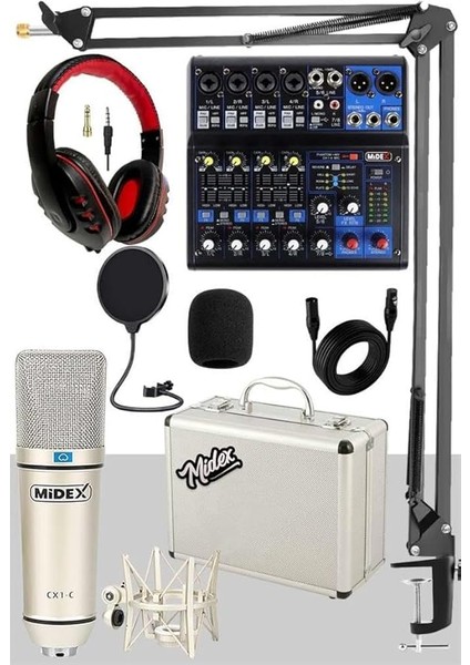 Mix Paket-4 Stüdyo Youtuber Podcast Kayıt Ekipman Seti Cx1 Mikrofon MDX-06FXU Mixer