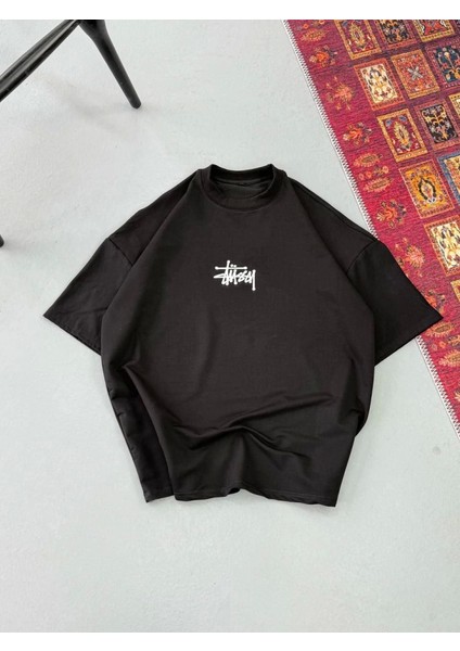 Erkek Baskılı Oversize T-Shirt - Siyah