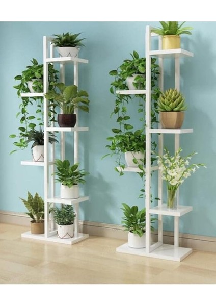 Çiçeklik, 6 Bölmeli Raf, Metal Çerçeveli Dikey Beyaz Çiçeklik 6003472481