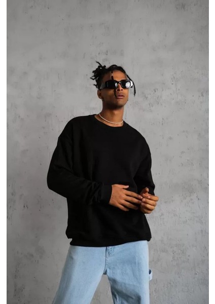 Erkek Düz Bisiklet Yaka Sweat - Siyah modelleri