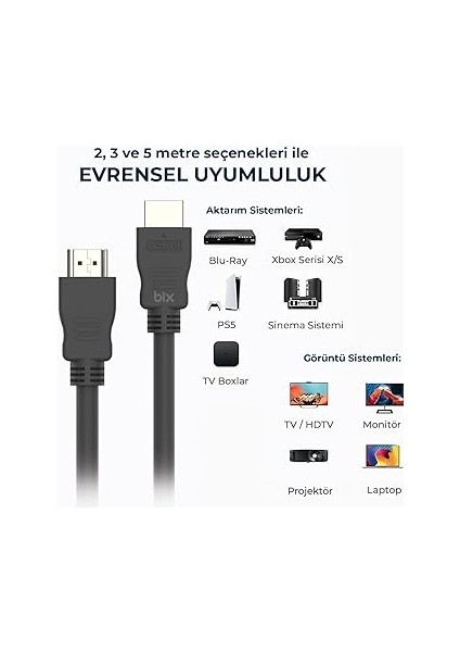 NHD05 4K@60Hz Yüksek Hızlı HDMI & Ethernet Kablosu, 18GBPS Veri Aktarım Hızı, HDMI 2.0, Full Hd 3D Ready Teknolojisi, Pvc Kaplama, Bilgisayar Monitörü, UHD Tv, Ps5, Ps4 Uyumlu 5 Metre Kablo indirimleri