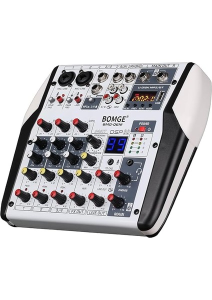 6 Kanal Dj Ses Ses Mikseri Profesyonel Ses Tablası Stereo Mp3 USB Bt Gişi 48V Phantom Power 99 Dsp Işlemci Anahtar Göstergeli Geniş Ekran Masaüstü Karaoke Iç Dj Mikser Kartı