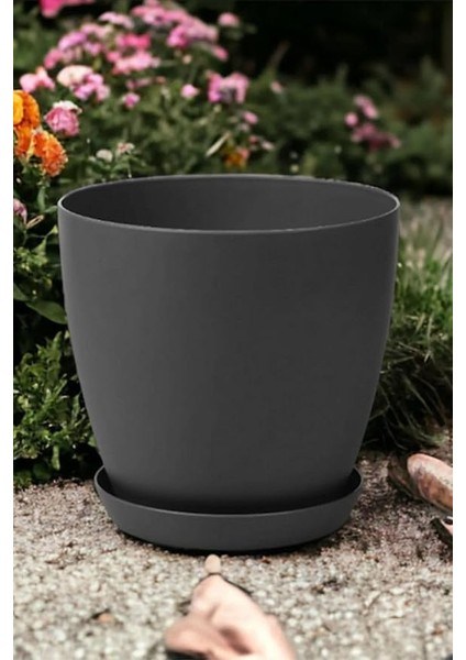Home Dekoratif Begonya Saksı 12 Litre Siyah Modern Begonya Yuvarlak Saksı Siyah Siyah