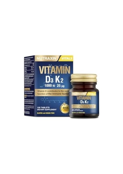 Nutraxin D3K2 120 Tablet - 1000 Iu D3 Vitamini, 25 Mcg K2 Vitamini fiyatları