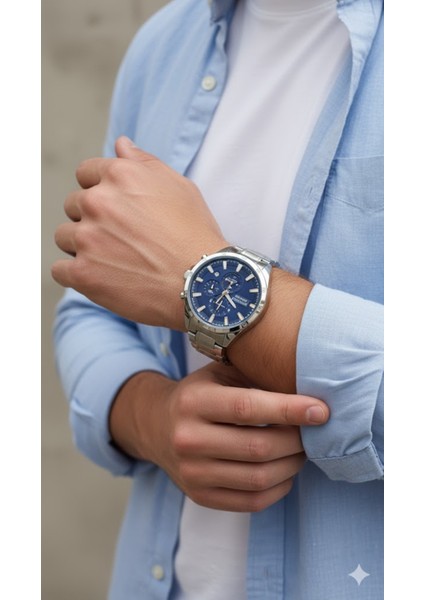 Erkek Kol Saati Gümüş Renk, Mavi Kadran - Şık Metal Kordon, 2 Yıl Garantili modelleri