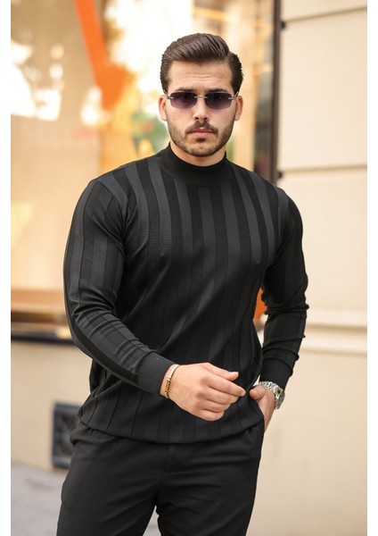 Erkek Yarım Balıkçı Yaka Kabartma Desenli Triko