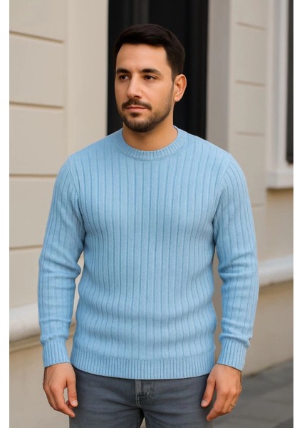 Erkek Bisiklet Yuvarlak Yaka Triko Kazak Pamuklu Kalın Fitilli Dokuma, Regular Fit Uzun Kollu Kış modelleri