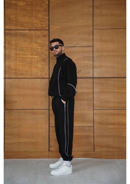 Erkek Premium Parçalı Eşofman Takım - Dik Yaka Fermuarlı Biyeli Sweatshirt Lastik Paça Alt, Ov modelleri