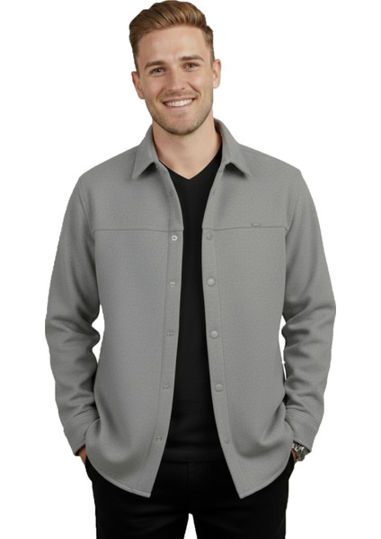 Erkek Gri Likralı Rahat Kalıp Cepsiz Kaşe Ceket – Çıt Çıtlı, Esnek Şık Model Ceket 0760