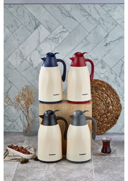 CKR-2075 1.3lt Renkli Cam Hazneli Retro Plastik Termos (4940)