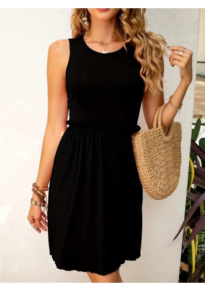 Kadın Kolsuz Bel Lastik ve Büzgü Detay Viskon Mini Elbise fırsatları