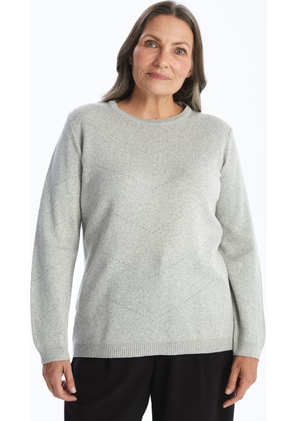 Yeni Sezon Bisiklet Yaka Desenli Uzun Kollu Kadın Triko Kazak