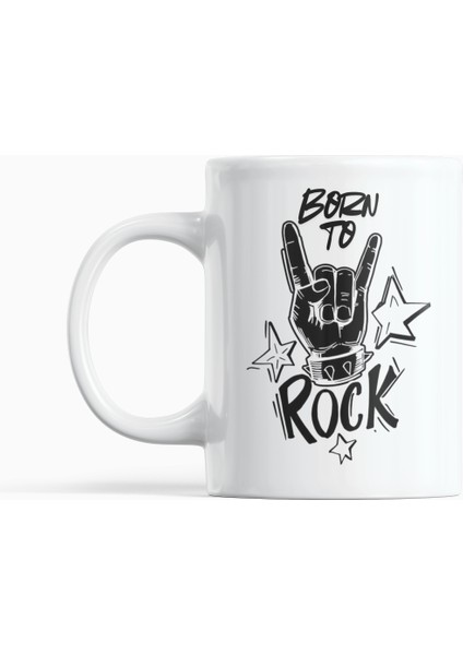 Rock Temalı Stay Loud, Born To Rock, Gitar ve El Işareti Baskılı Hediye Kupa Bardak