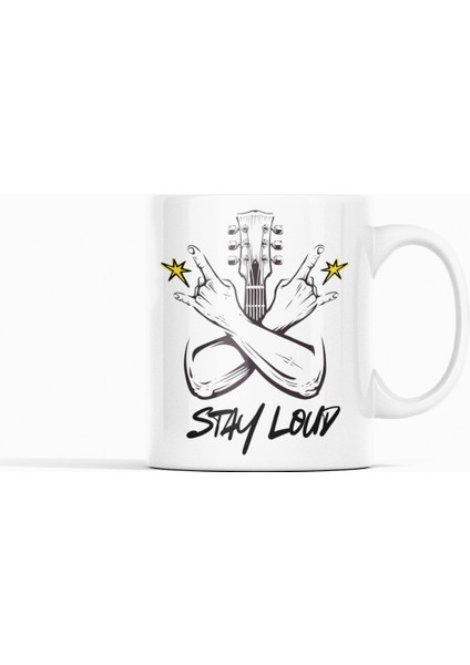 Rock Temalı Stay Loud, Born To Rock, Gitar ve El Işareti Baskılı Hediye Kupa Bardak fiyatları