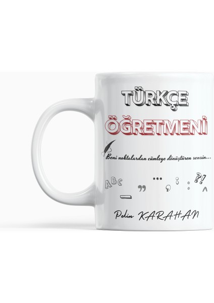 Türkçe Öğretmeni Temalı Anlamlı Yazılı Öğretmenler Günü Hediyesi Kupa Bardak