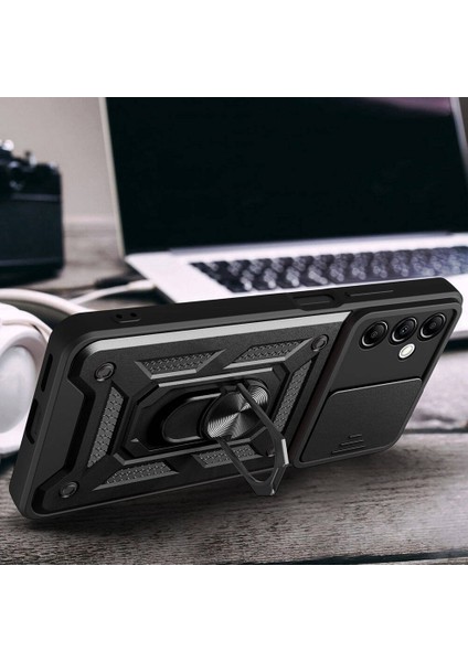 Samsung Galaxy A35 Kılıf Magnetik Standlı Kamera Korumalı Sürgülü Kapak