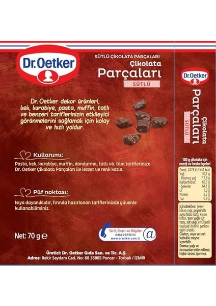 Dr. Oetker 70G Sütlü - Çikolata Parçaları (Dekor) fiyatları
