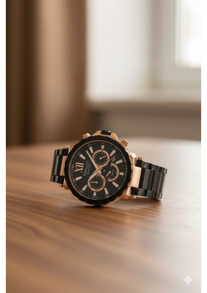 Erkek Kol Saati Bakır ve Siyah Renk, Siyah Kadran - Şık Metal Kordon, 2 Yıl Garantili fiyatları