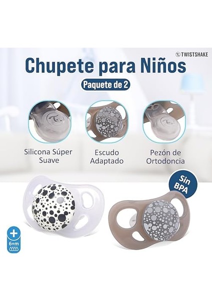 Twistshake Bebek Emziği 2’li, Gri Beyaz, 0-6 Ay modelleri
