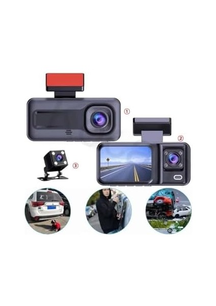 H98 Full Hd 1080P Wi-Fi Full Hd 3 Kameralı Araç Içi Kamera Araba Güvenlik Kamerası Gece Görüşü Ön Geri Iç Kayıt Ir LED modelleri