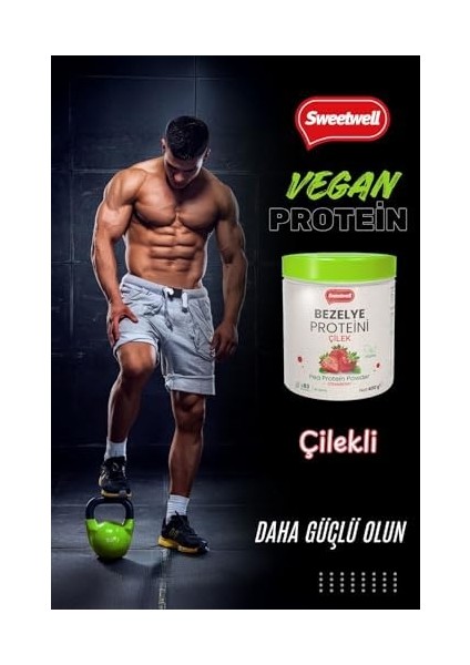Sweetwell Çilek Aromalı Vegan Bezelye Proteini Tozu 400 gr -%83 Protein Içerir Pae Protein Powder Strawberry fiyatları