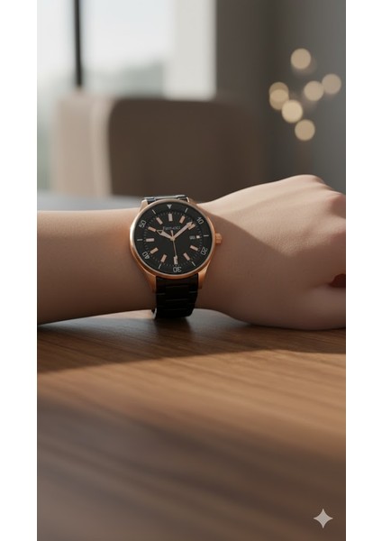 Erkek Kol Saati Bakır ve Siyah Renk, Siyah Kadran - Şık Metal Kordon, 2 Yıl Garantili modelleri