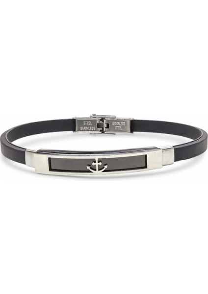 Erkek Çapa Figürlü Silikon Kordonlu Çelik Bileklik