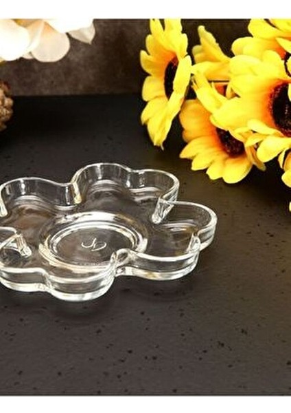 6'lı Çay Tabağı Cam Malzemeden Çiçek Desenli Kahve Servis Seti modelleri