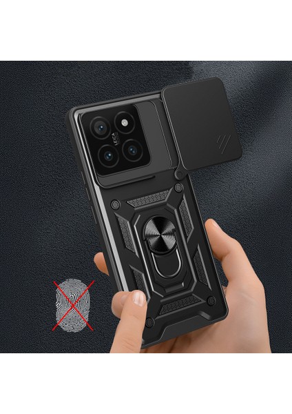 Xiaomi 14T Pro Kılıf Magnetik Standlı Kamera Korumalı Sürgülü Kapak