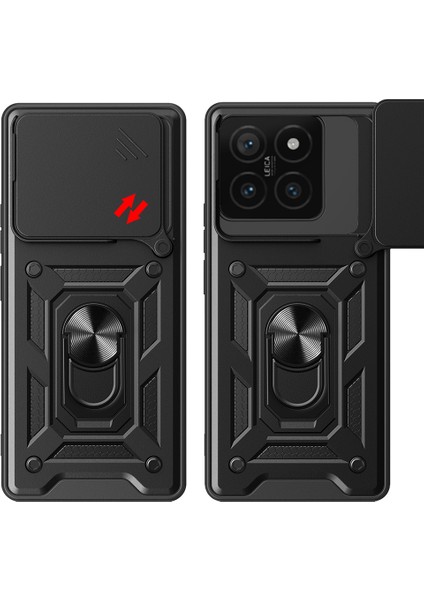 Xiaomi 14T Pro Kılıf Magnetik Standlı Kamera Korumalı Sürgülü Kapak